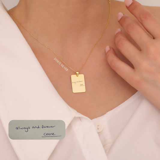 Custom Handwriting Necklace, Your Own Handwriting Memorial Gold Engraved Necklace