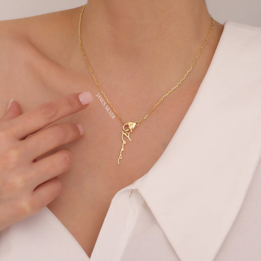 14k Gold Toggle Clasp Name and Letter Necklace, Personalized Jewelry