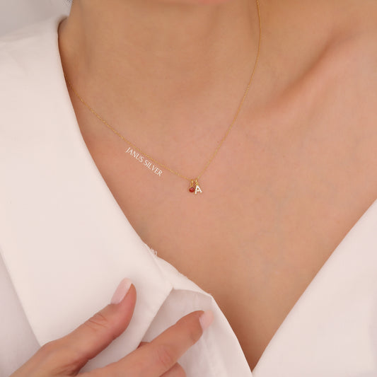 Dainty Initial Birthstone Necklace, Multiple Letter Necklace, Birthstone Pendant
