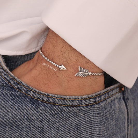 Sterling Silver Arrow Men Bracelet, Arrow Jewelry