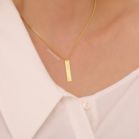 Custom Vertical Gold Bar Necklace, Engraved Necklace, Custom Bar Necklace