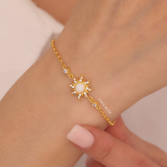 14K Gold Sun Bracelet, Sun Charm, Sunshine Bracelet, Thin Gold Bracelet, Dainty Minimal Sun Bracelet