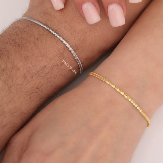 14k Gold Thin Snake Chain Bracelet, Herringbone Bracelet, Snake Gold Bracelet