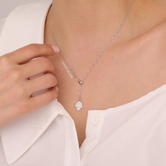 Sterling Silver Hamsa Necklace Hand of Fatima Necklace, Evil Eye Necklace