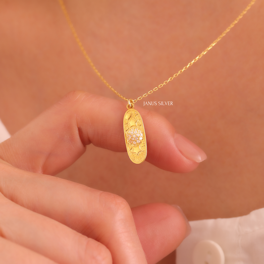 14k Gold Sterling Silver Star Pendant Necklace with CZ, Dainty Celestial Necklace