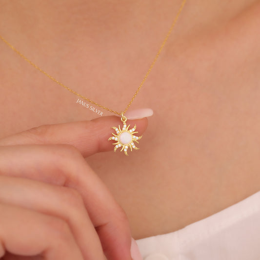 14k Gold Sun Necklace, Thin Sunburst Necklace, Celestial Jewelry, Minimalist Sunshine