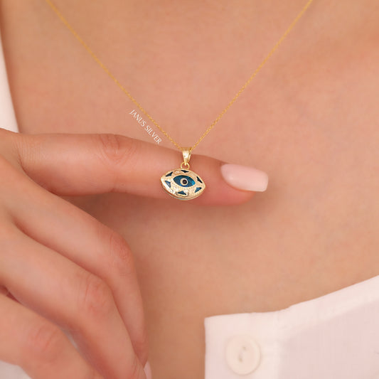 14k Gold Evil Eye Necklace, Dainty Evil Eye Jewelry, Turkish Blue Evil Eye