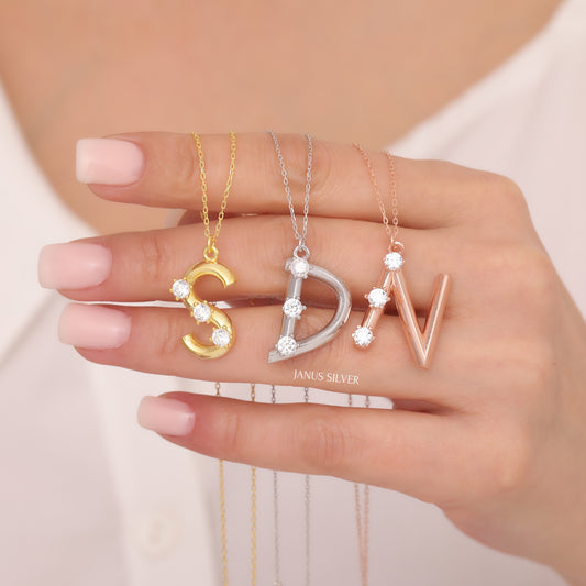 Personalized 3D Gold Initial Necklace, Minimalist Bubble Letter Necklace