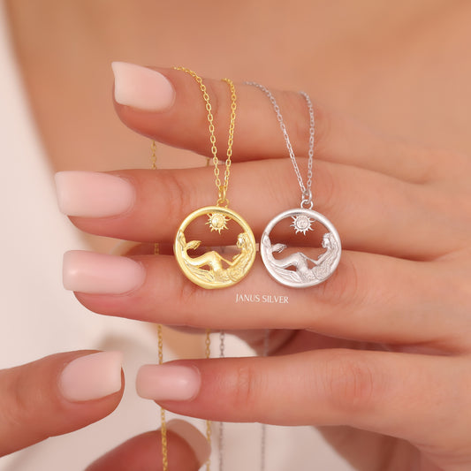 Elegant Mermaid Sun Necklace, Thin Sunburst Necklace, Celestial Jewelry