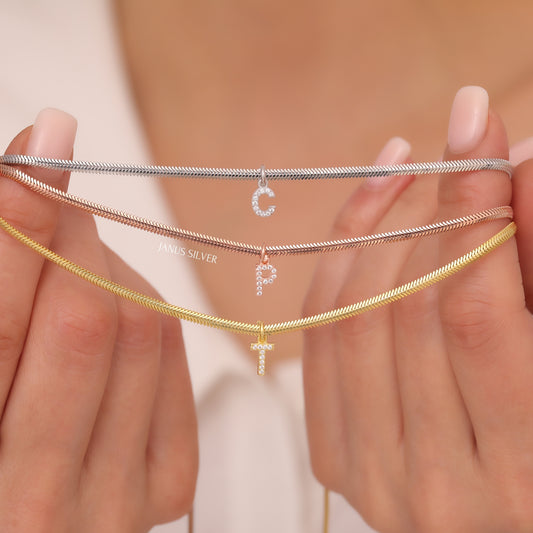 Tiny Gold Initial Necklace, Minimalist Letter Necklace, Delicate Layered Necklace
