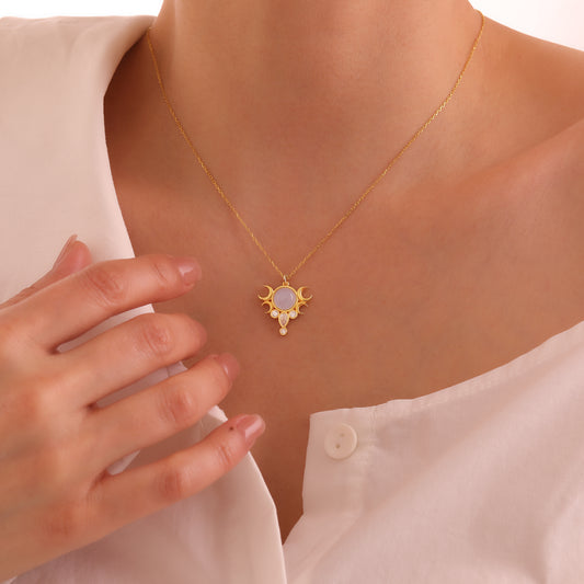 14k Gold Opal Moon Necklace, Opal October Birthstone Necklace, Opal Jewelry, Crescent Moon