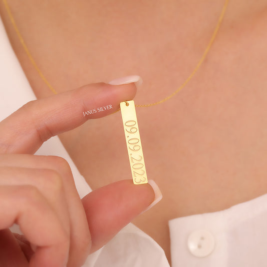 Custom Vertical Gold Bar Necklace, Engraved Necklace, Custom Bar Necklace