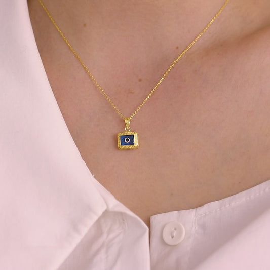 14k Gold Evil Eye Necklace, Evil Eye Pendant, Dainty Evil Eye Jewelry