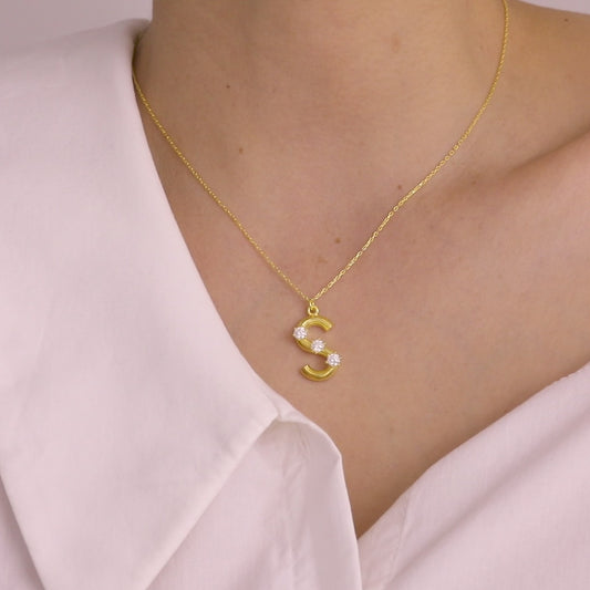 Personalized 3D Gold Initial Necklace, Minimalist Bubble Letter Necklace