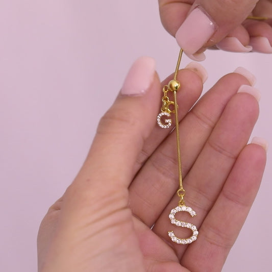 Custom Pave Letter Couple Necklace, Clasp Closure Two Initial Necklace