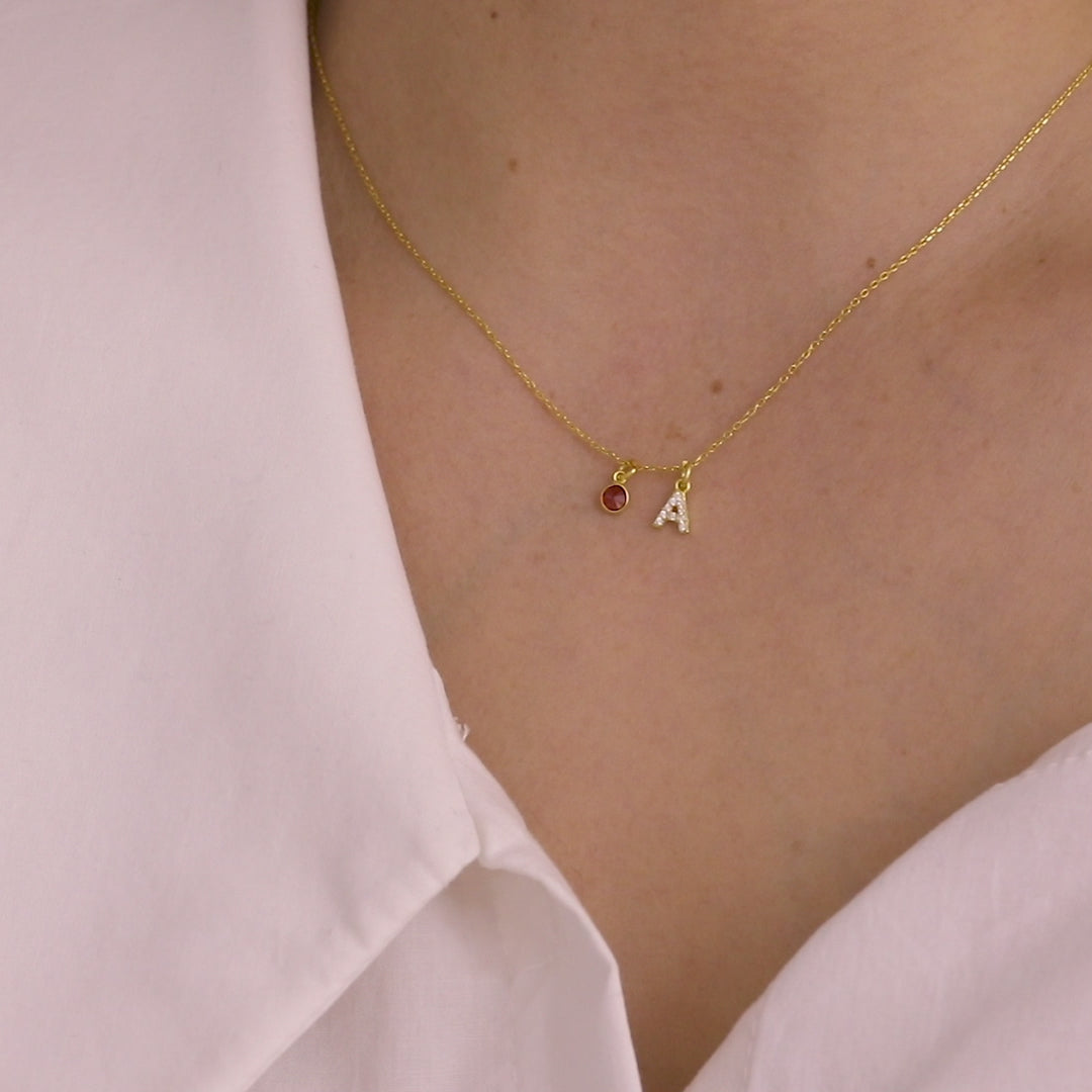 Dainty Initial Birthstone Necklace, Multiple Letter Necklace, Birthstone Pendant
