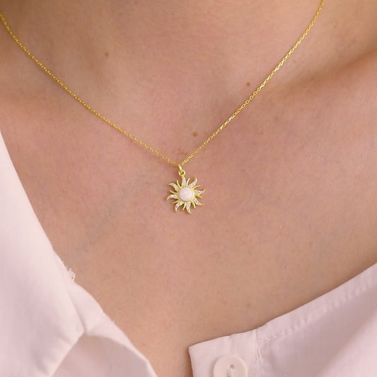 14k Gold Sun Necklace, Thin Sunburst Necklace, Celestial Jewelry, Minimalist Sunshine