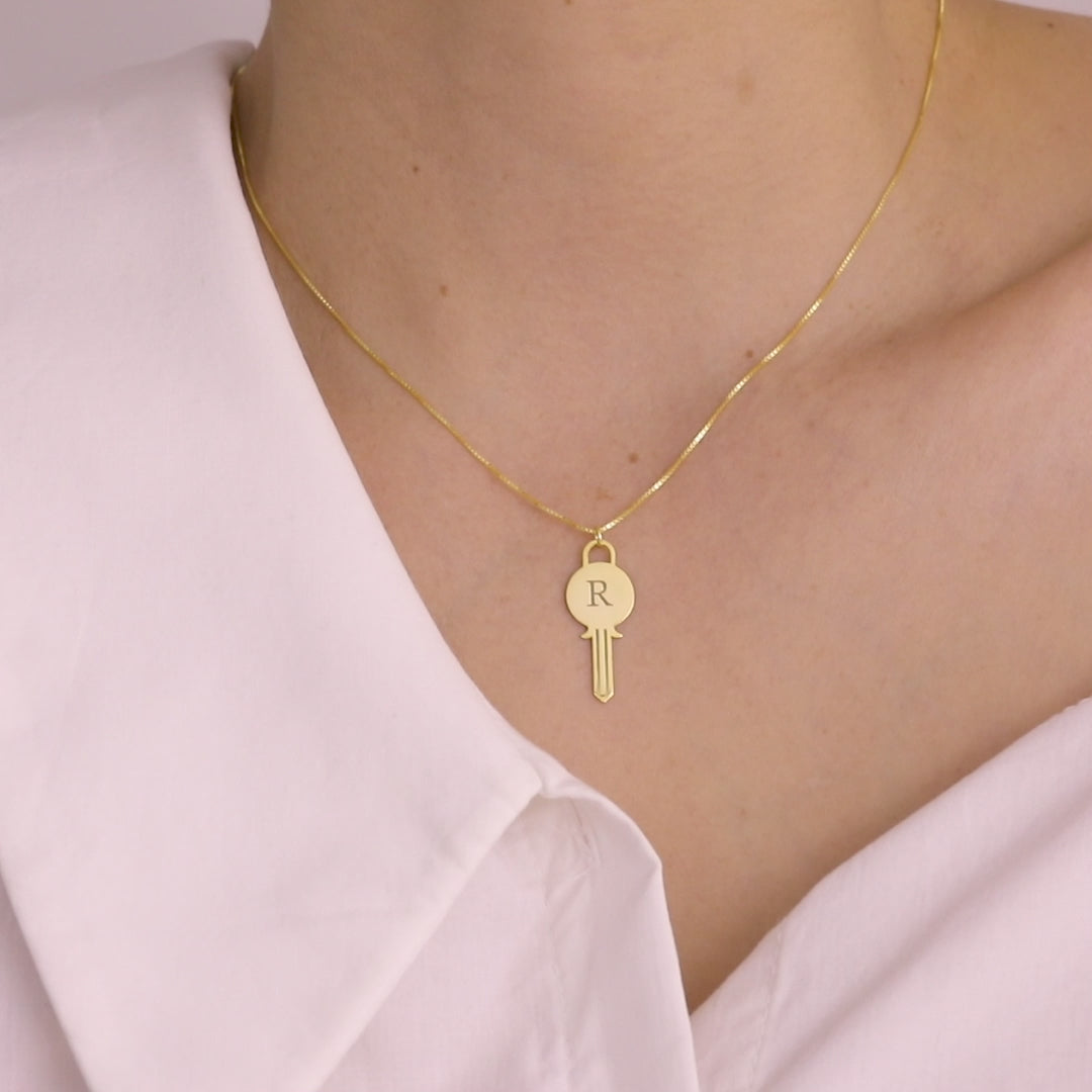 Custom Key Letter Necklace, Gothic Key Necklace, Personalized Key Initial Necklace