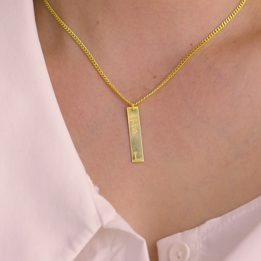 Custom Vertical Gold Bar Necklace, Engraved Necklace, Custom Bar Necklace