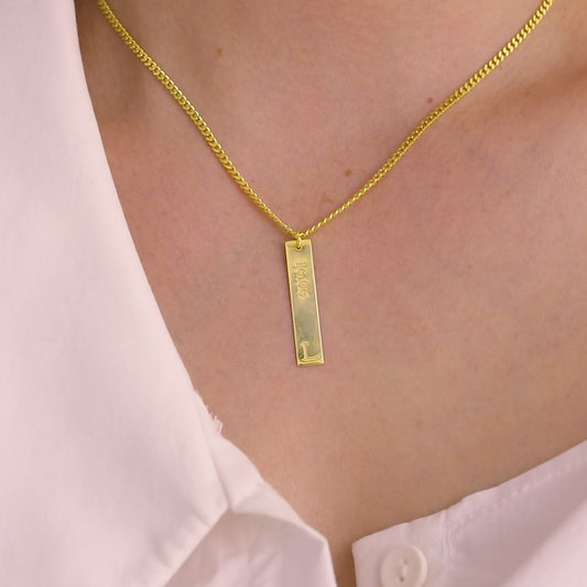 Custom Vertical Gold Bar Necklace, Engraved Necklace, Custom Bar Necklace