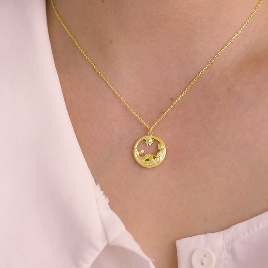 Elegant Mermaid Sun Necklace, Thin Sunburst Necklace, Celestial Jewelry