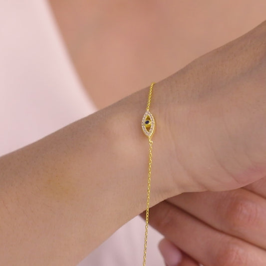 14k Gold Diamond Evil Eye Bracelet for Women, Evil Eye Jewelry, Protection Bracelet