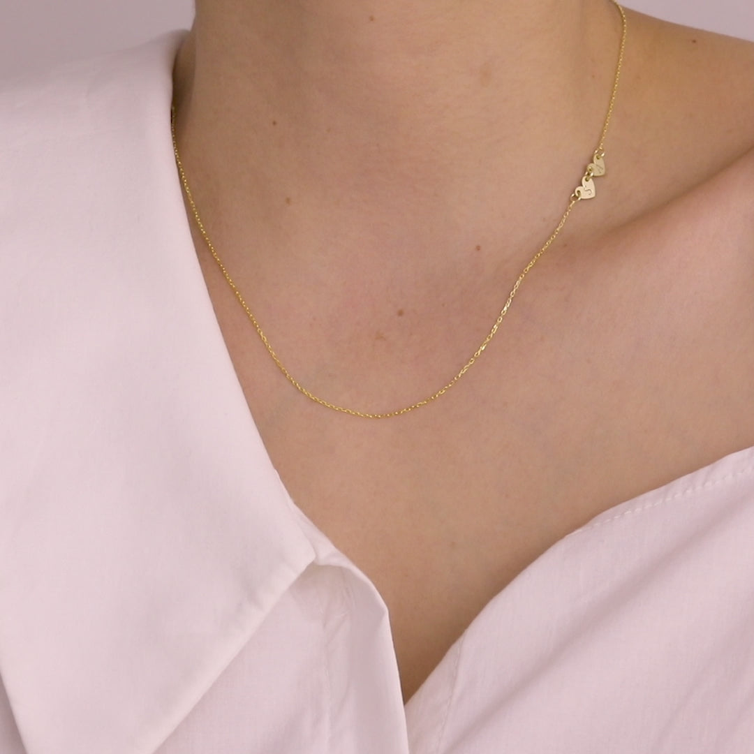 14K Gold Two Initial Engraved Heart Sideways Necklace, Multiple Letter Necklace