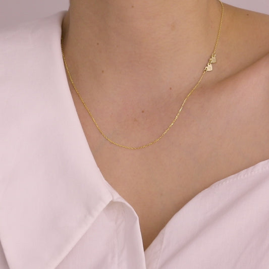 14K Gold Two Initial Engraved Heart Sideways Necklace, Multiple Letter Necklace