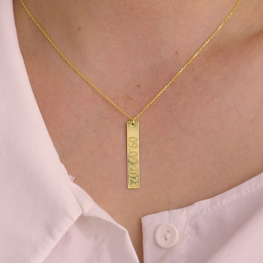 Custom Vertical Gold Bar Necklace, Engraved Necklace, Custom Bar Necklace