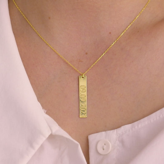Custom Vertical Gold Bar Necklace, Engraved Necklace, Custom Bar Necklace