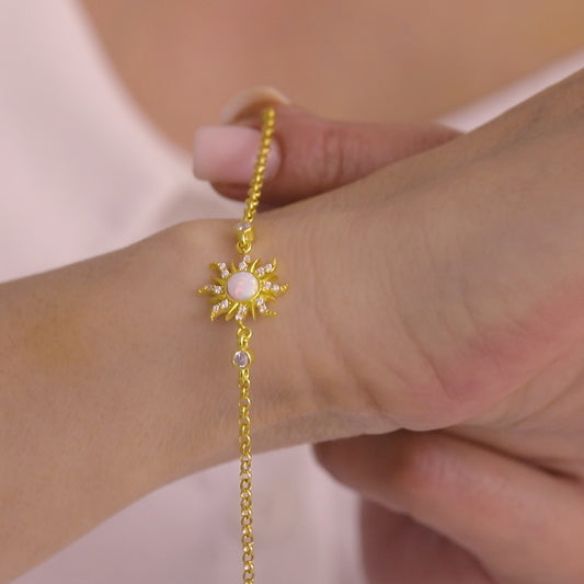 14K Gold Sun Bracelet, Sun Charm, Sunshine Bracelet, Thin Gold Bracelet, Dainty Minimal Sun Bracelet