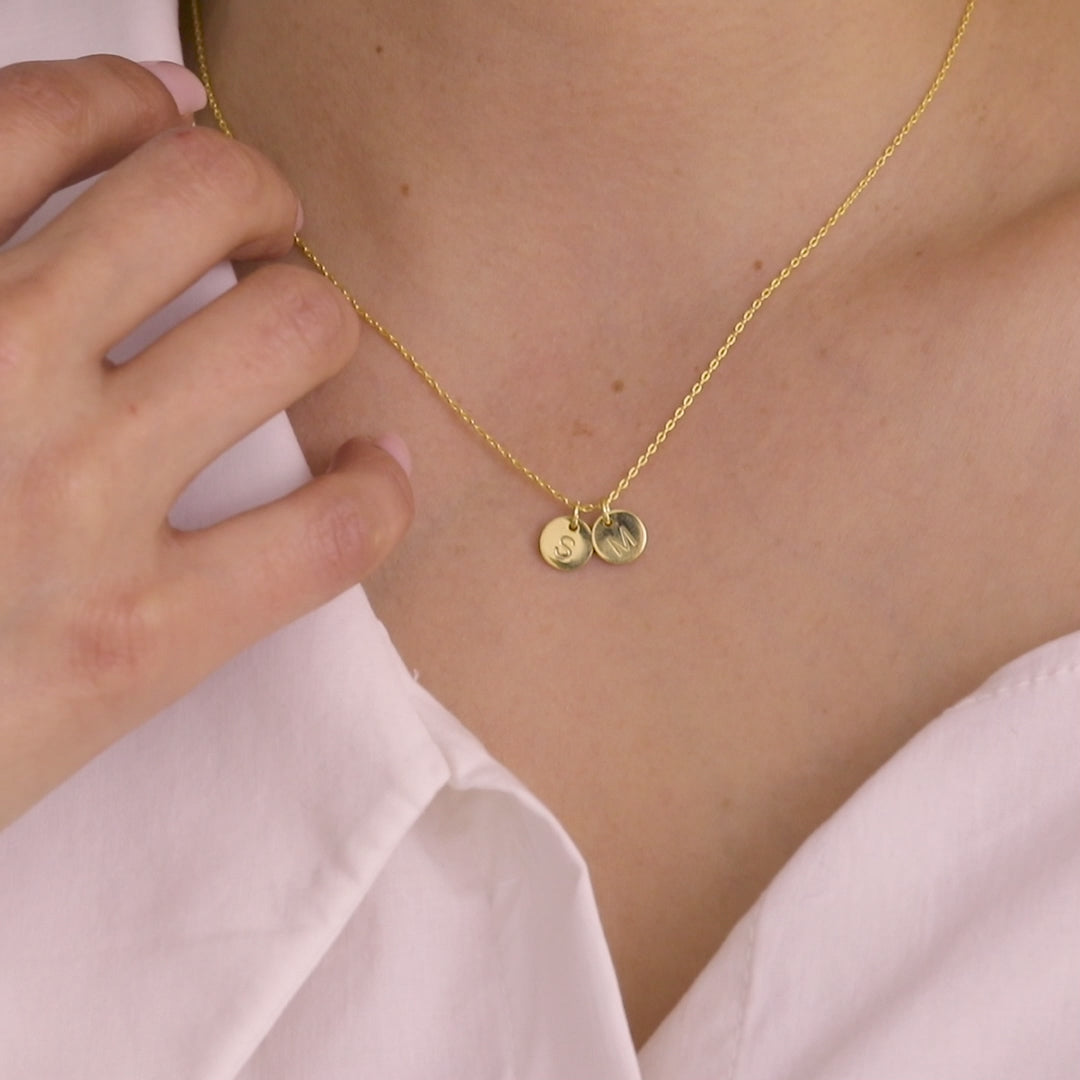 14K Gold Custom Disc Letter Necklace, Personalized Tiny Sterling Silver Charm Pendant