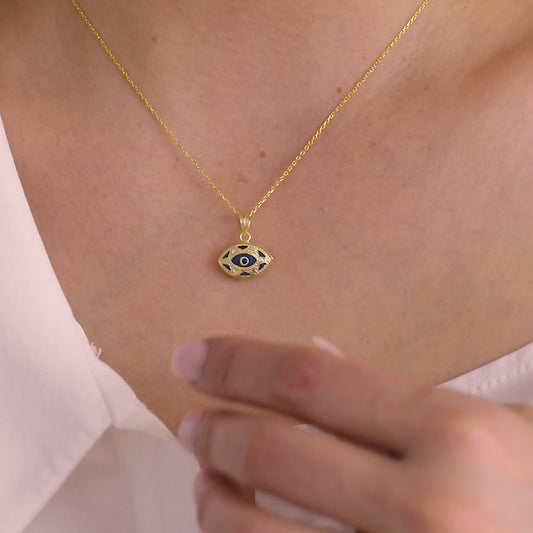 14k Gold Evil Eye Necklace, Dainty Evil Eye Jewelry, Turkish Blue Evil Eye