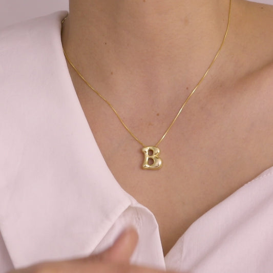 14k Gold 3D Bubble Letter Name Necklace, Sterling Silver Custom Initial Necklace, Balloon Bubble Initial Jewelry