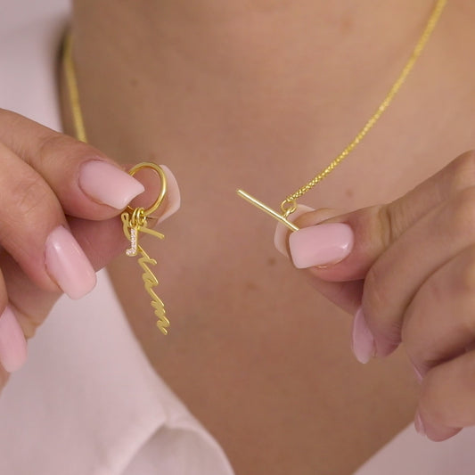 14k Gold Toggle Clasp Name and Letter Necklace, Personalized Jewelry